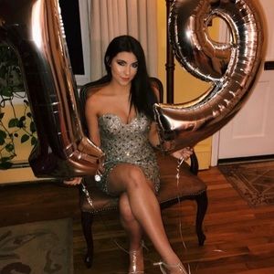 Sliver beaded short dress. (Formal)